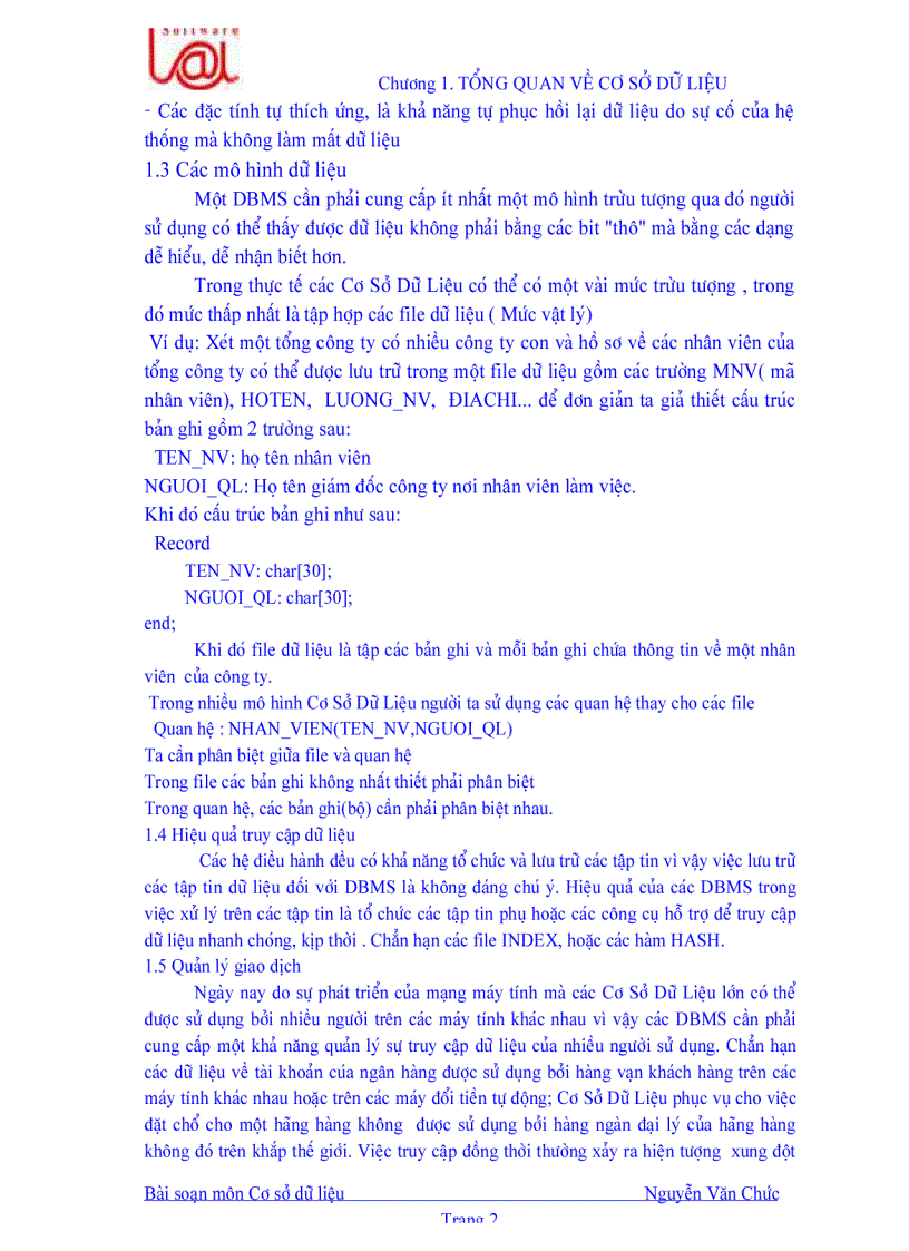 image for page Tổng quan về cơ sở dữ liệu