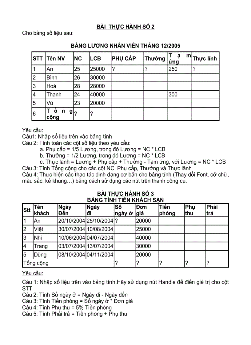 image for page Bài tập excel