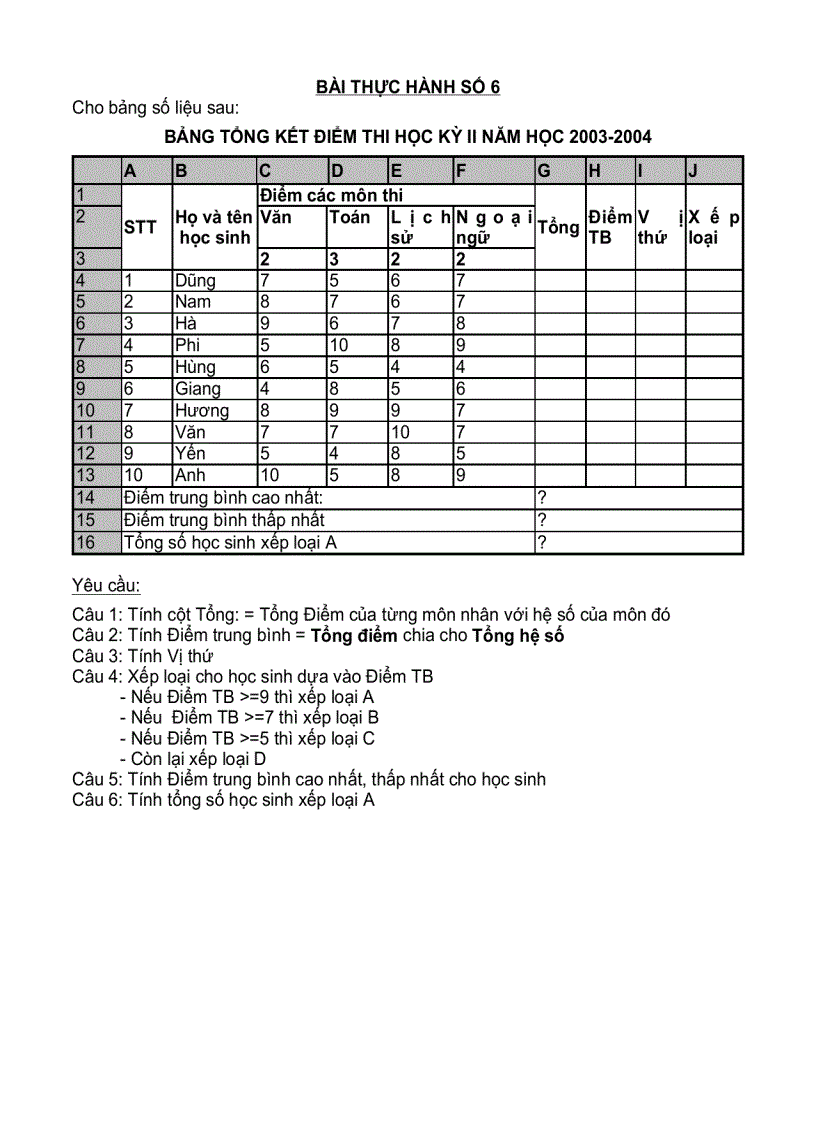 image for page Bài tập excel