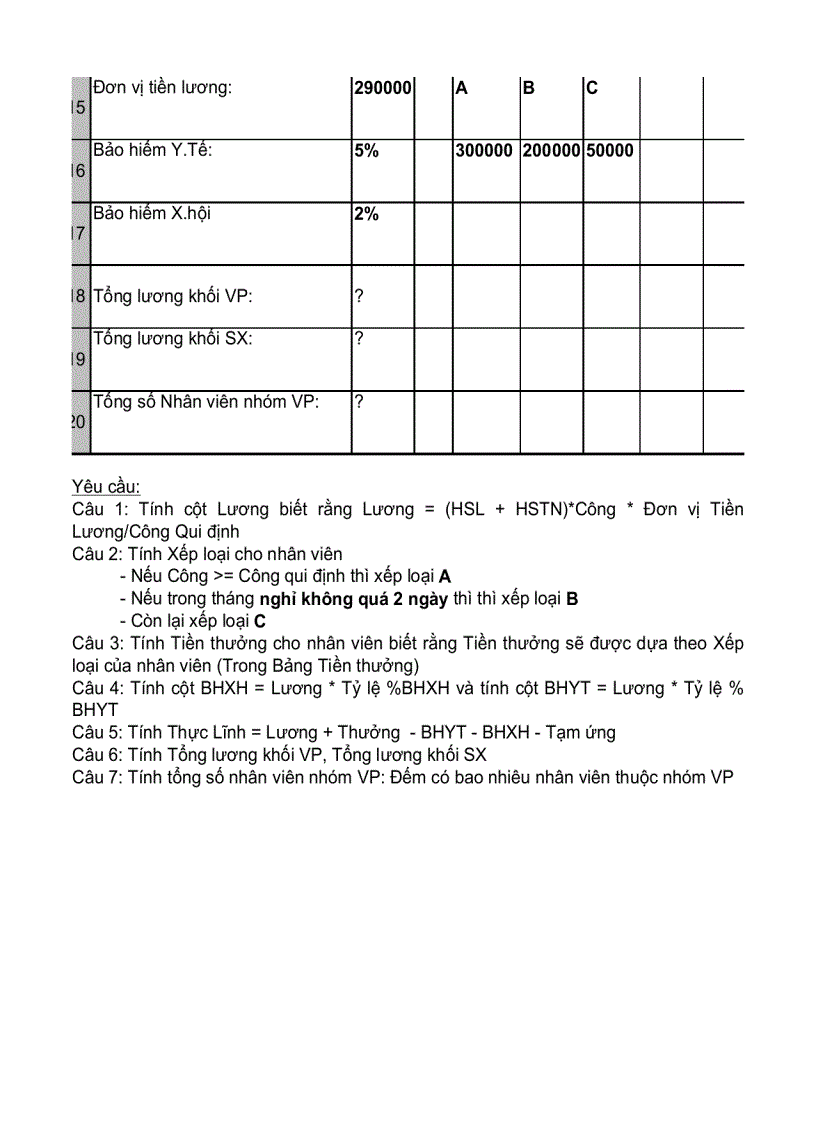 image for page Bài tập trọng tâm microsoft excel