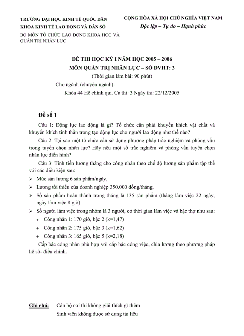 image for page Môn quản trị nhân lực đề thi học kỳ