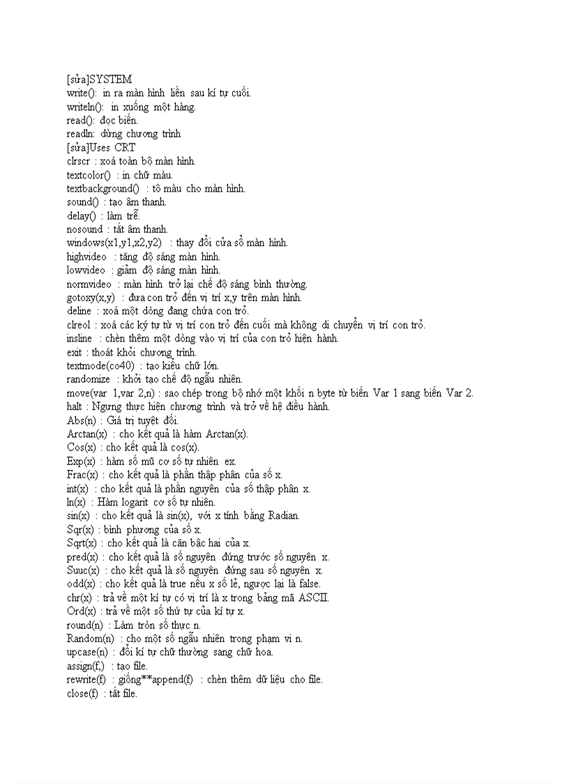 image for page Các lệnh trong pascal