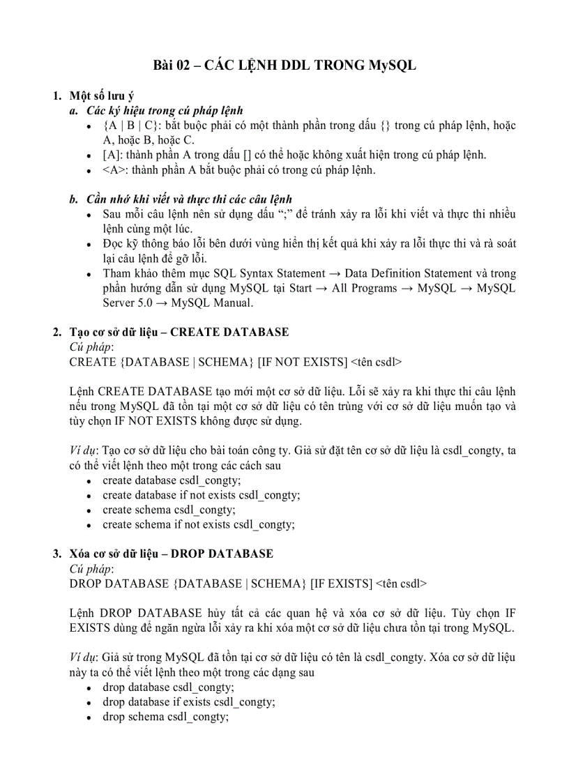 image for page Các lệnh trong SQL
