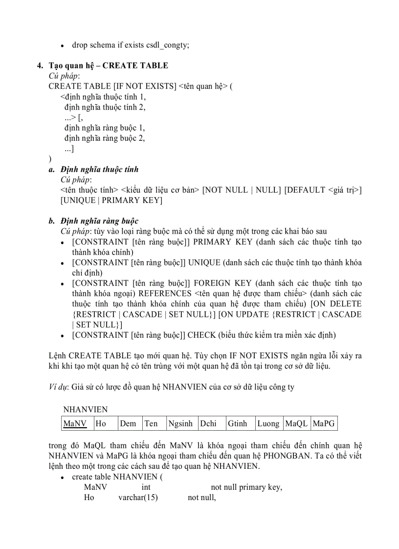 image for page Các lệnh trong SQL