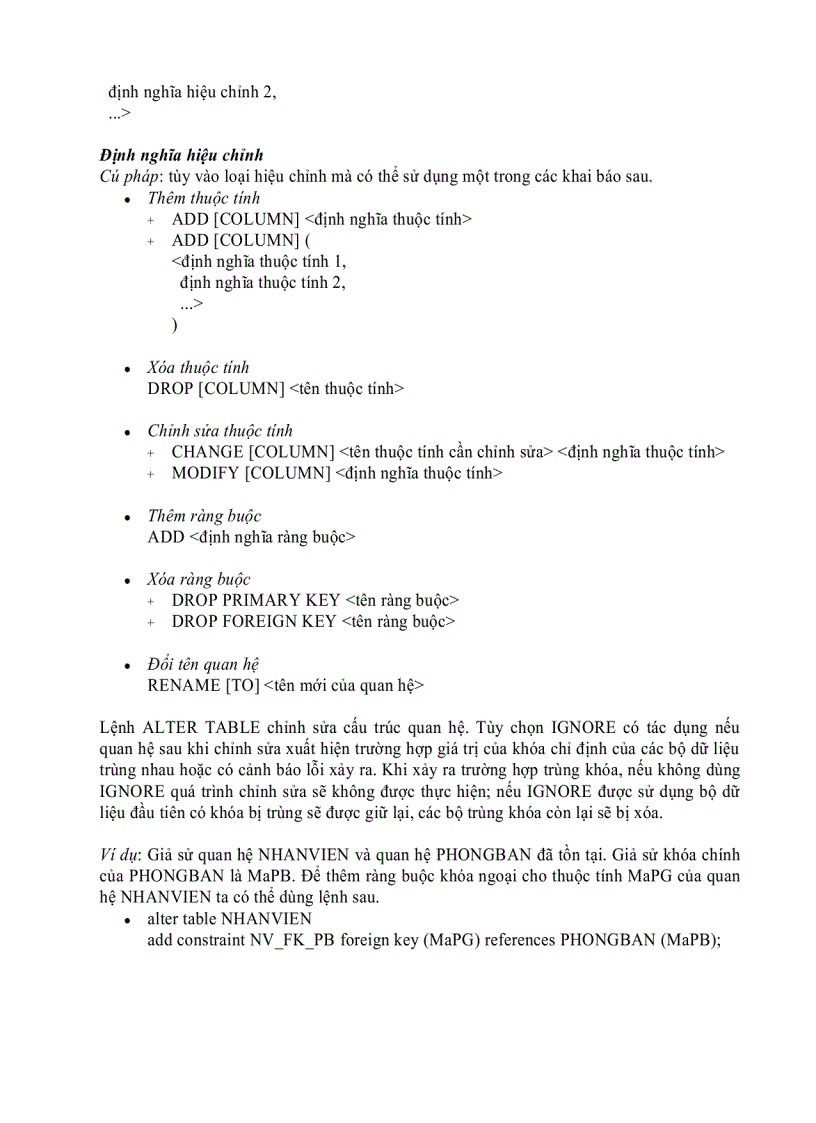 image for page Các lệnh trong SQL