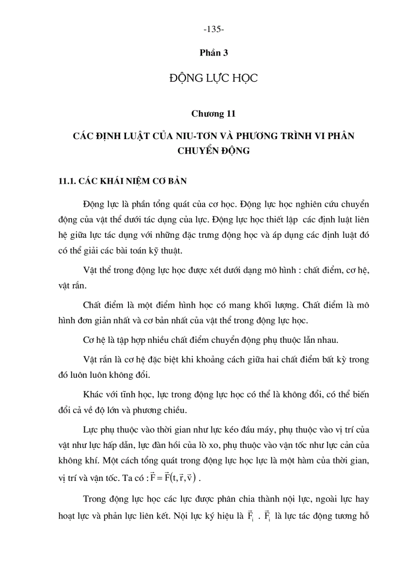 image for page Các định luật của niu tơn và phương trình vi phân chuyển động