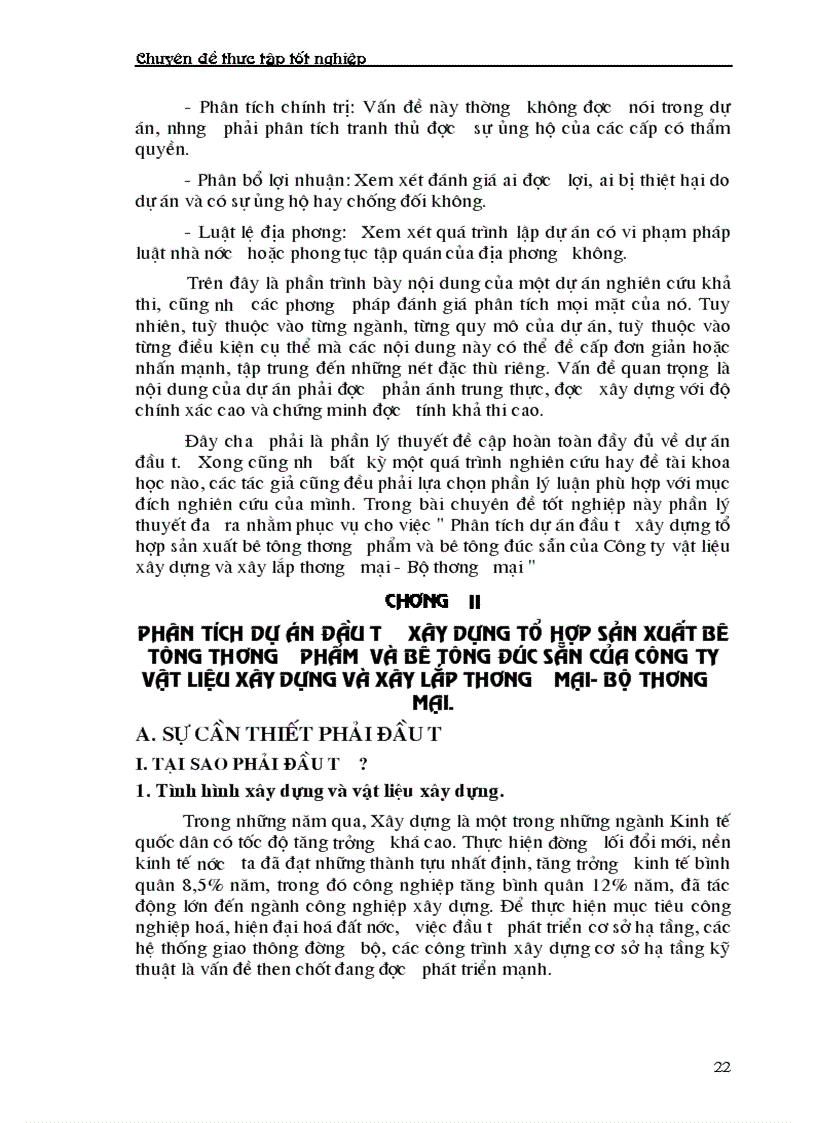 image for page Phân tích dự án đầu tư xây dựng tổ hợp sản xuất bê tông thương phẩm và bê tông đúc sẵn của Công ty vật liệu xây dựng và xây lắp thương mại Bộ thương mại