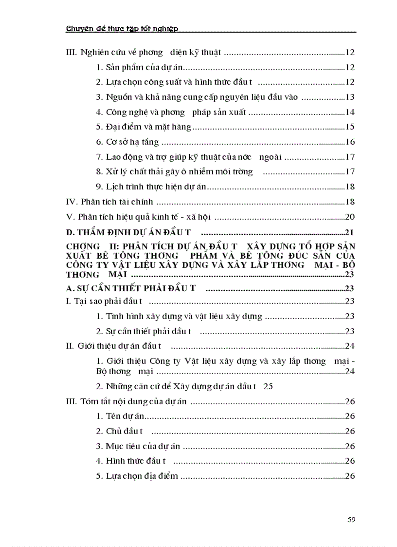 image for page Phân tích dự án đầu tư xây dựng tổ hợp sản xuất bê tông thương phẩm và bê tông đúc sẵn của Công ty vật liệu xây dựng và xây lắp thương mại Bộ thương mại