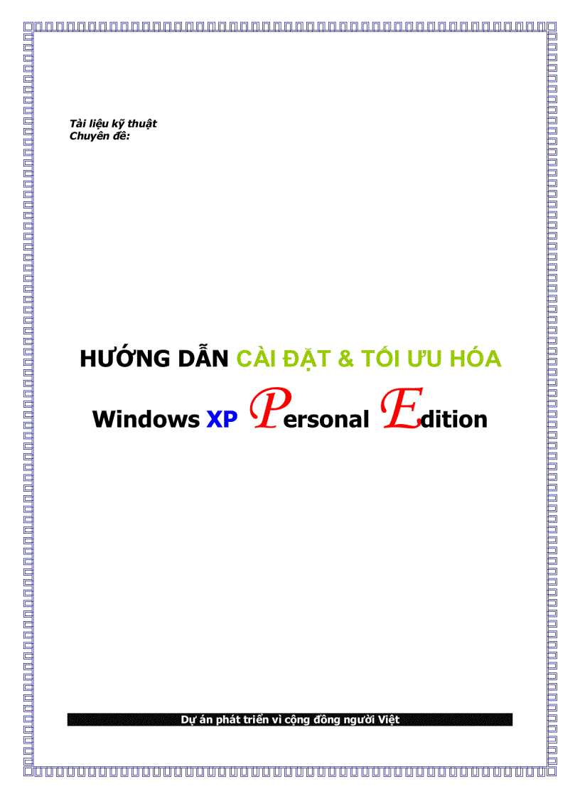 Hướng dẫn cài đặt và tối ưu hóa Windows XP Personal Edition
