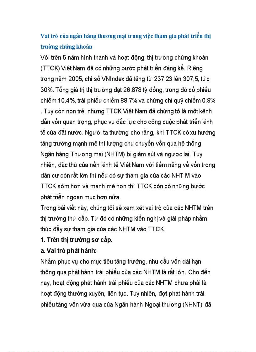 image for page Vai trò của ngân hàng thương mại trong việc tham gia phát triển thị trường chứng khoán
