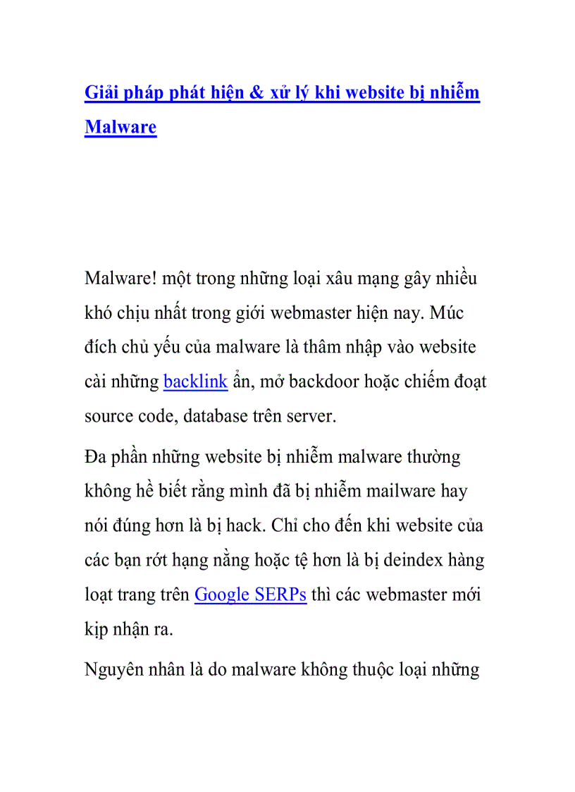 image for page Giải pháp phát hiện xử lý khi website bị nhiễm Malware