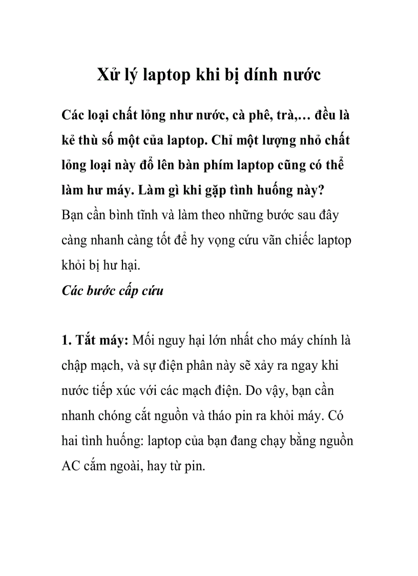 image for page Xử lý laptop khi bị dính nước