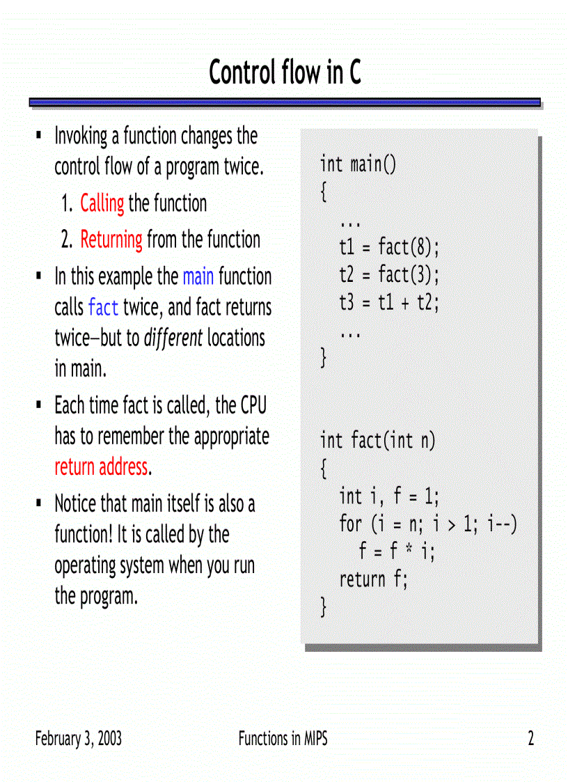 image for page Functions in MIPS