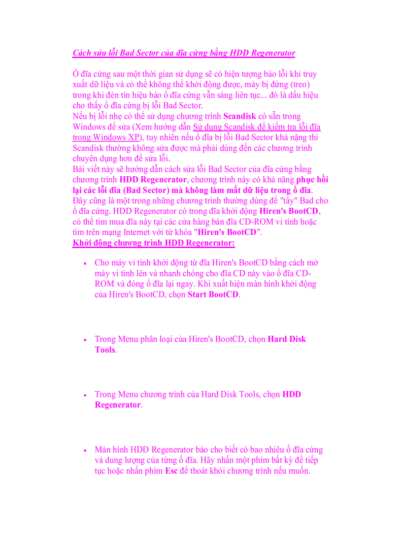 image for page Cách sửa lỗi Bad Sector của đĩa cứng bằng HDD Regenerator 1