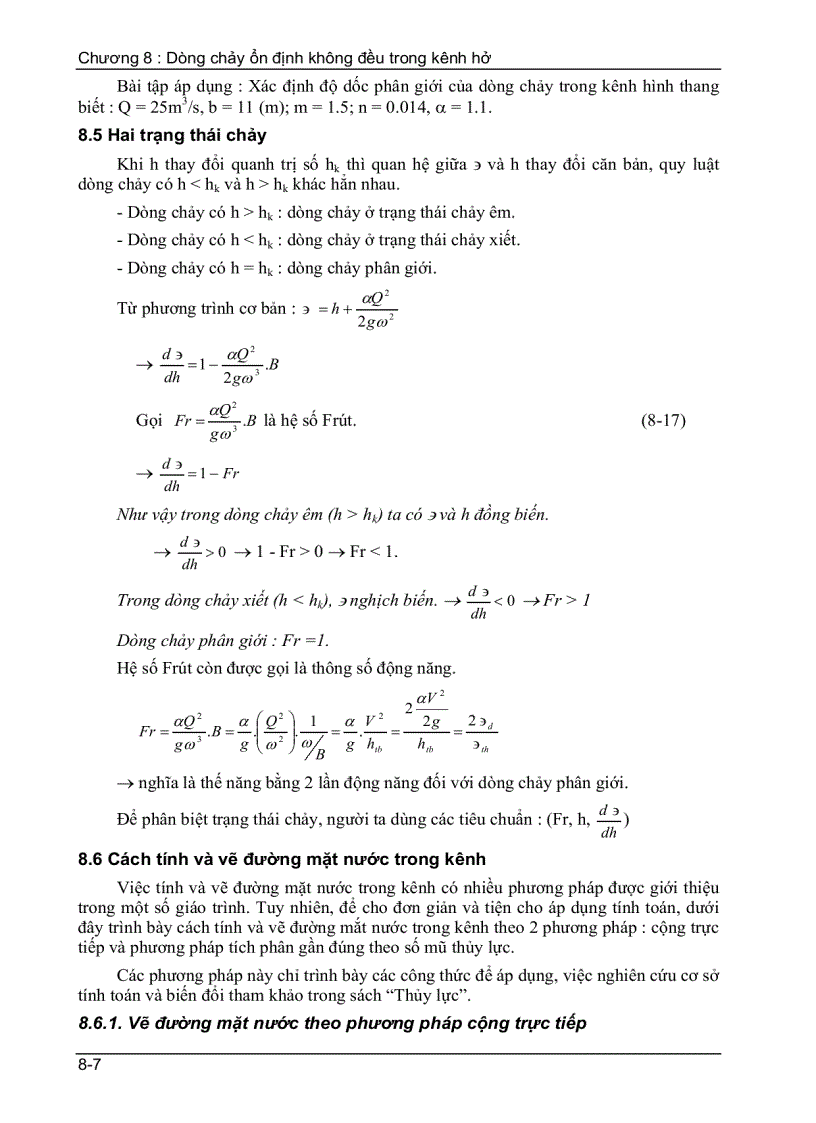 image for page Dòng chảy ổn định không đều trong kênh hở