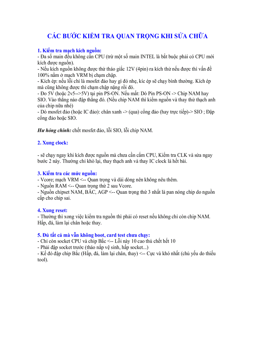 image for page Các bước kiểm tra quan trọng khi sửa chữa