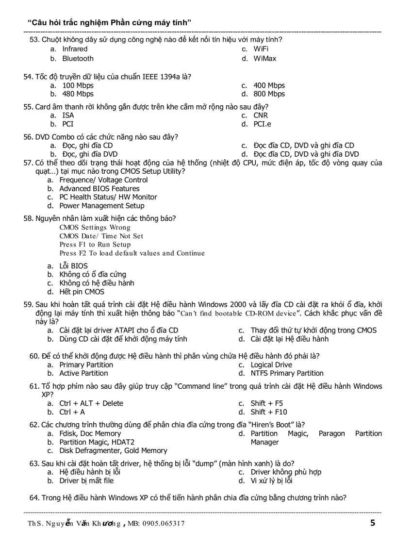 image for page Câu hỏi trắc nghiệm Phần cứng máy tính