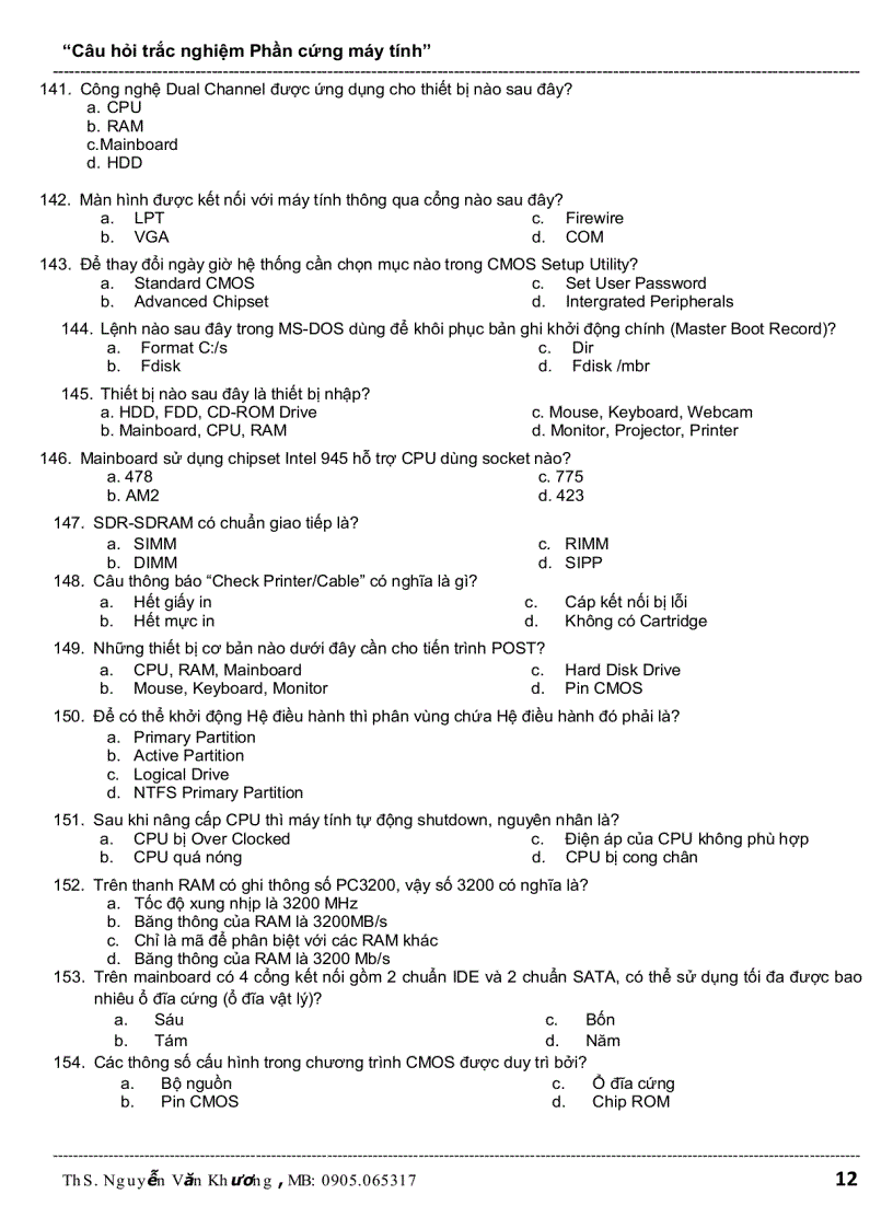 image for page Câu hỏi trắc nghiệm Phần cứng máy tính