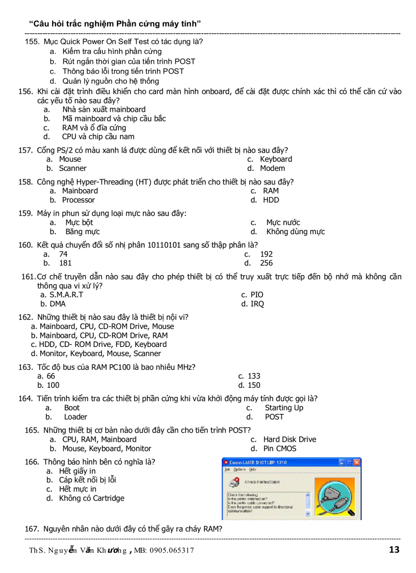 image for page Câu hỏi trắc nghiệm Phần cứng máy tính