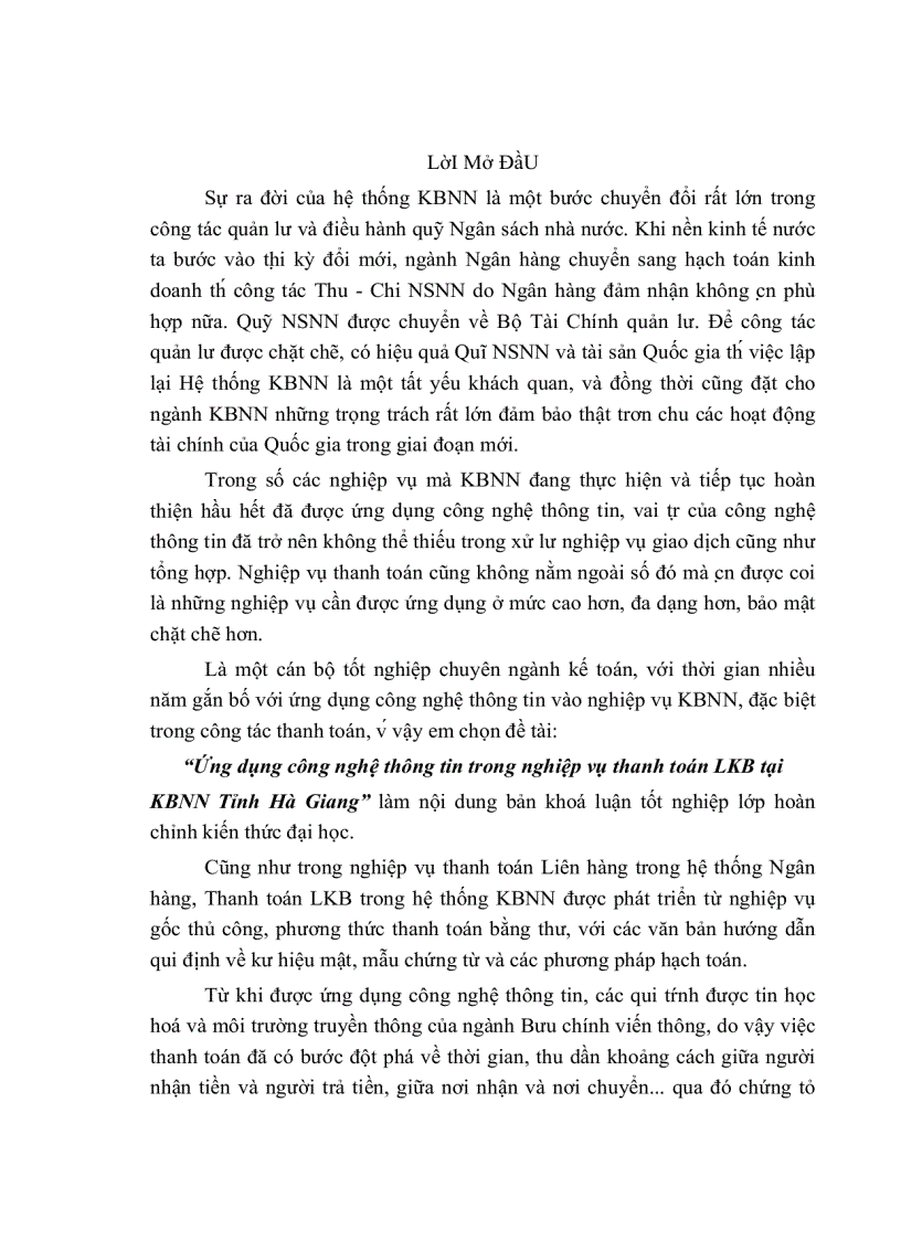 image for page Luận văn Ứng dụng công nghệ thông tin vào nghiệp vụ thanh toán