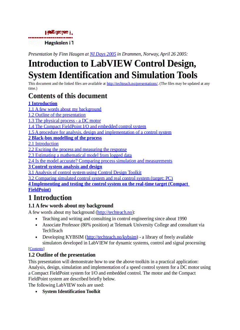 image for page Introduction to LabVIEW Control Design System Identification and Simulation Tools