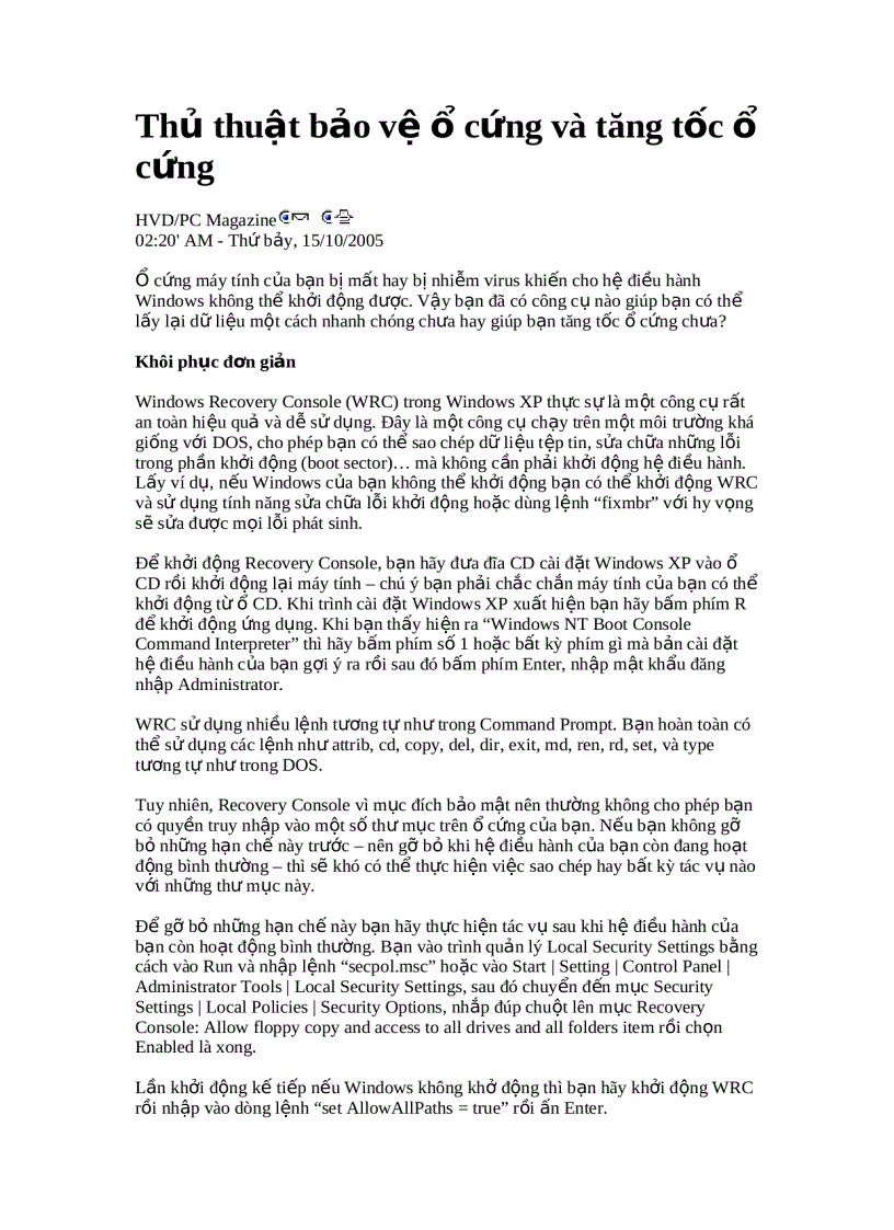 image for page Thủ thuật bảo vệ ổ cứng và tăng tốc ổ cứng