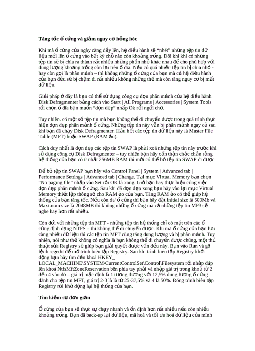 image for page Thủ thuật bảo vệ ổ cứng và tăng tốc ổ cứng