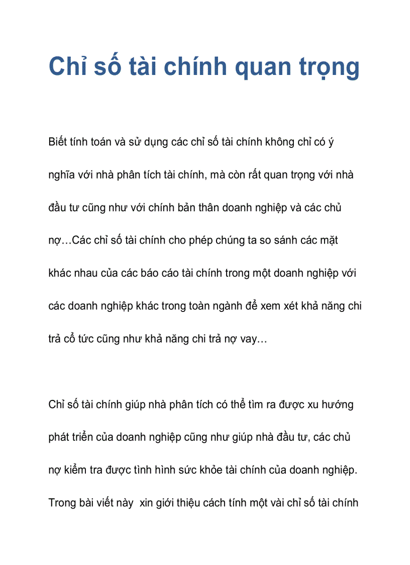 image for page Chỉ số tài chính quan trọng 1