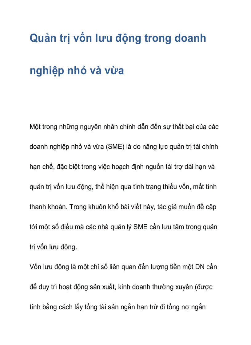 image for page Quản trị vốn lưu động trong doanh nghiệp nhỏ và vừa