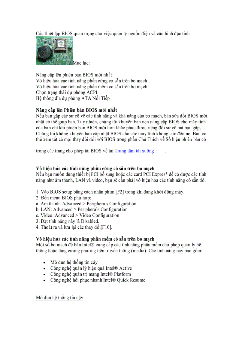 image for page Các thiết lập BIOS quan trọng cho việc quản lý nguồn điện và cấu hình đặc tính