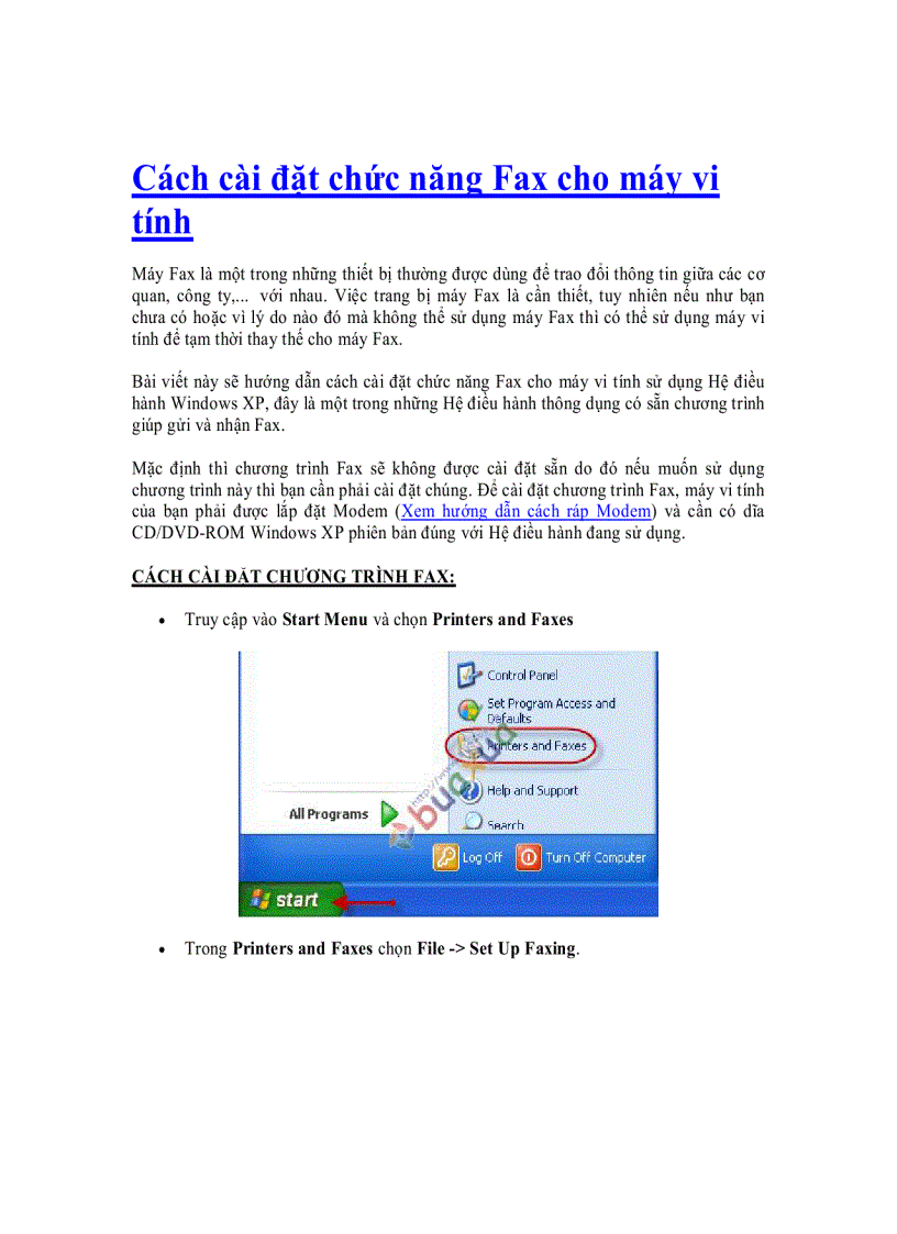 image for page Cách cài đặt chức năng Fax cho máy vi tính