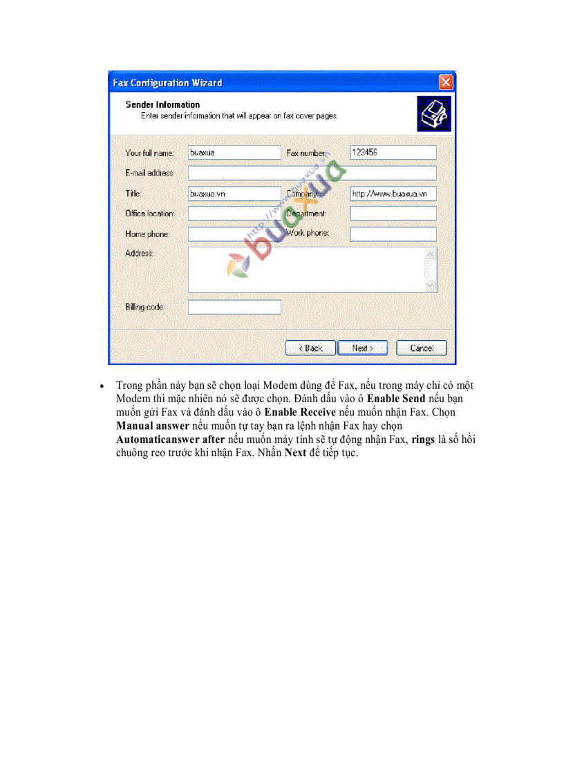 image for page Cách cài đặt chức năng Fax cho máy vi tính