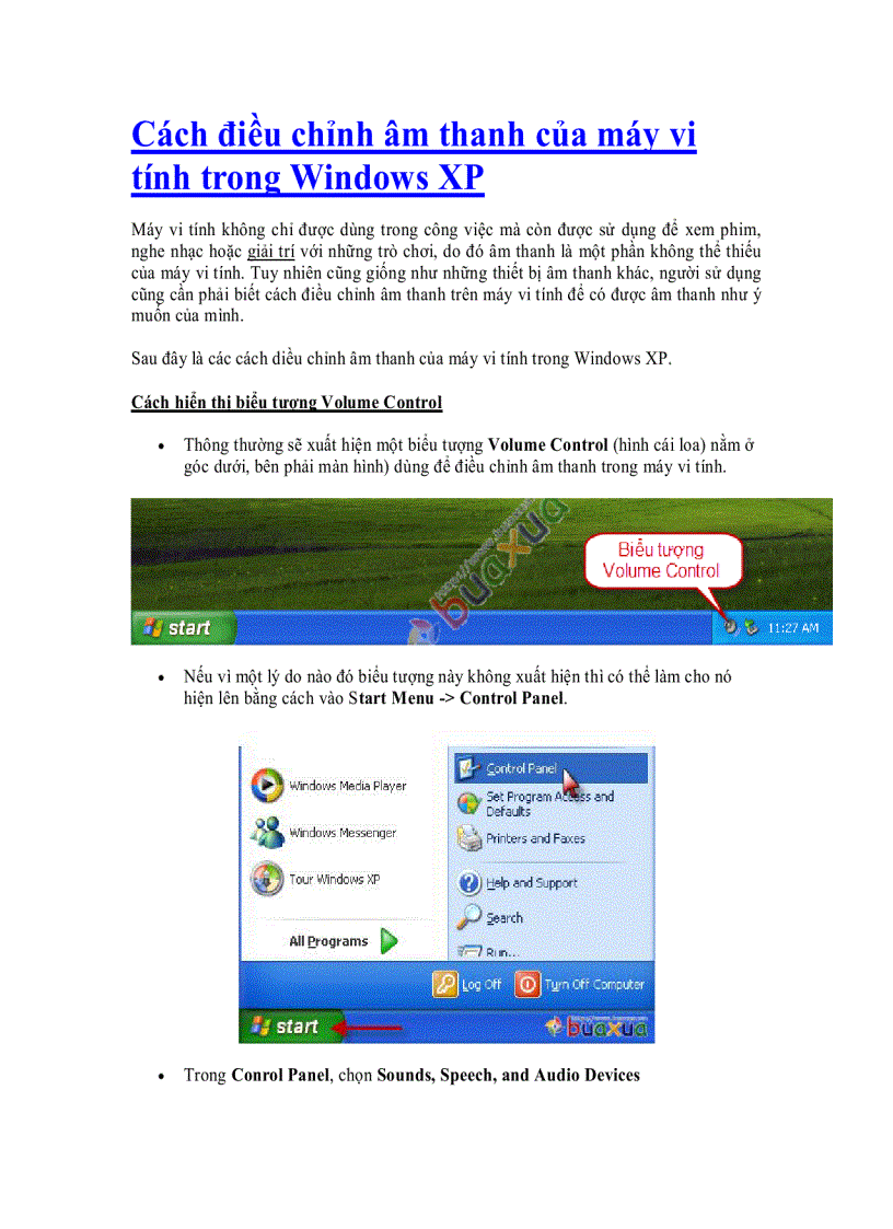 image for page Điều chỉnh âm thanh của máy vi tính trong Windows XP