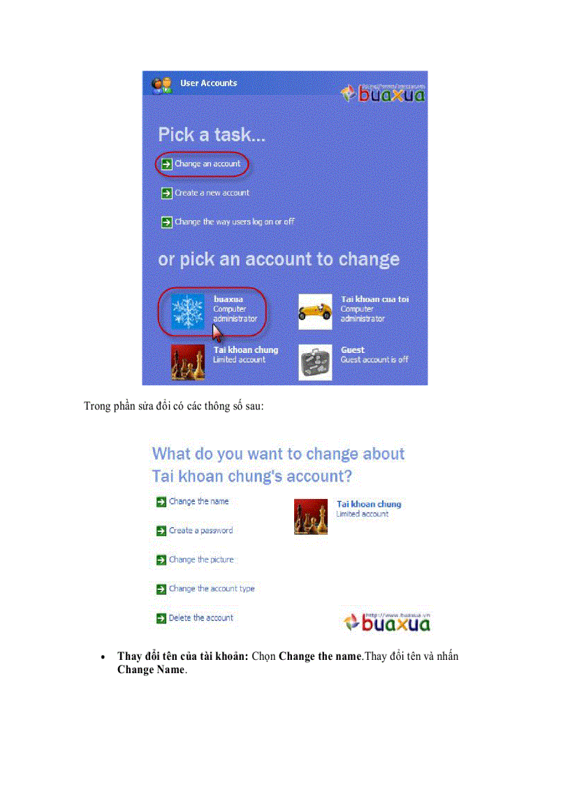 image for page Thay đổi tài khoản người dùng trong Windows XP