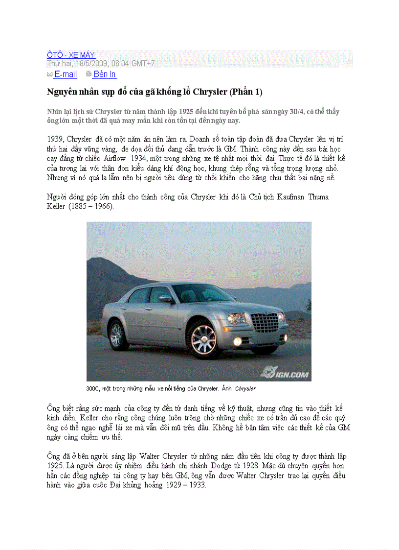 Nguyên nhân sụp đổ của gã khổng lồ Chrysler
