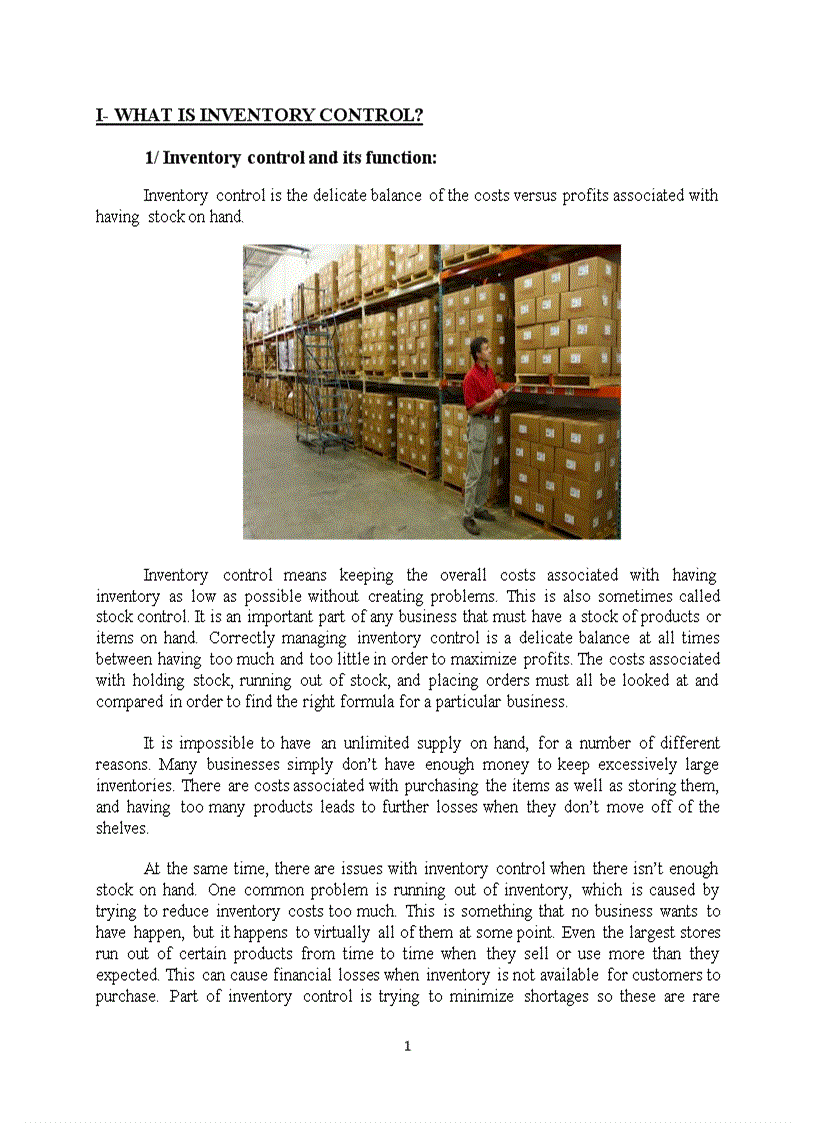 image for page Inventory control and its function