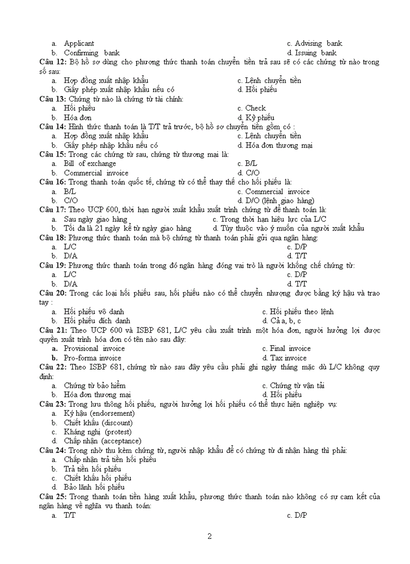 image for page Đề trắc nghiệm thanh toán quốc tế