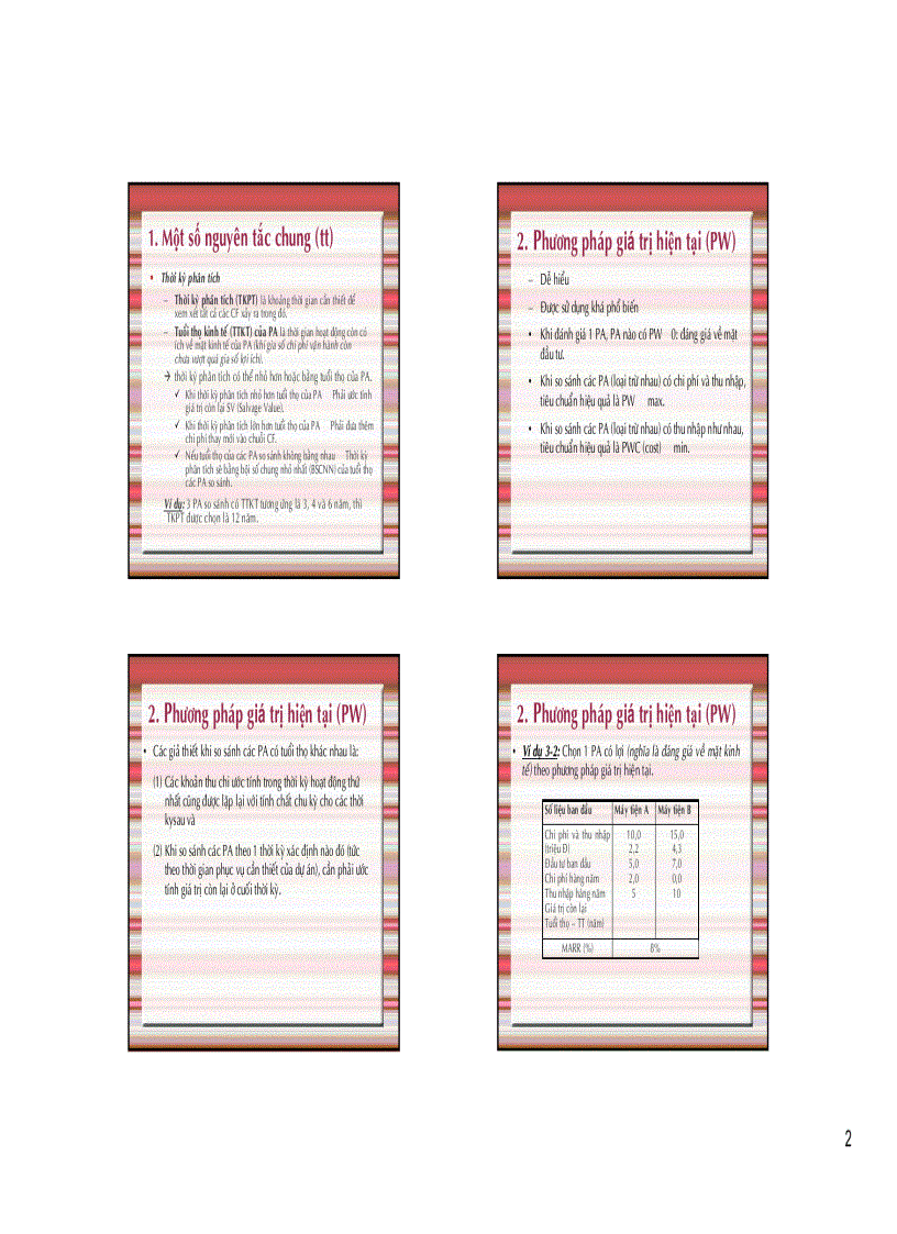 image for page Lập và phân tích dự án PHÂN TÍCH PHƯƠNG ÁN THEO GIÁTRỊ TƯƠNG ĐƯƠNG