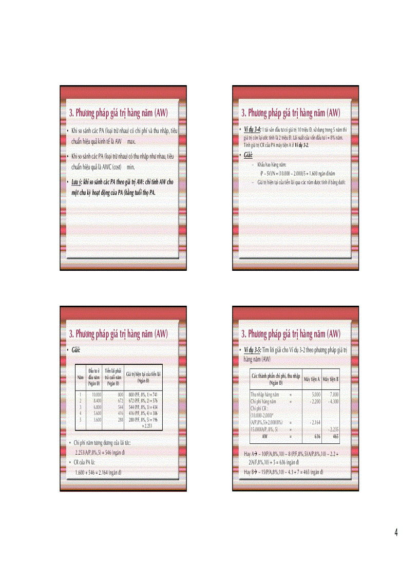 image for page Lập và phân tích dự án PHÂN TÍCH PHƯƠNG ÁN THEO GIÁTRỊ TƯƠNG ĐƯƠNG