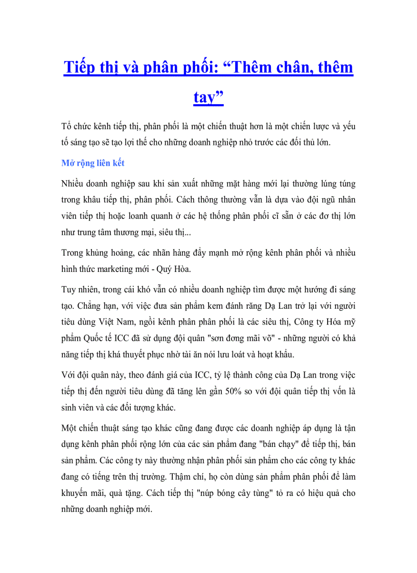 image for page Tiếp thị và phân phối Thêm chân thêm tay