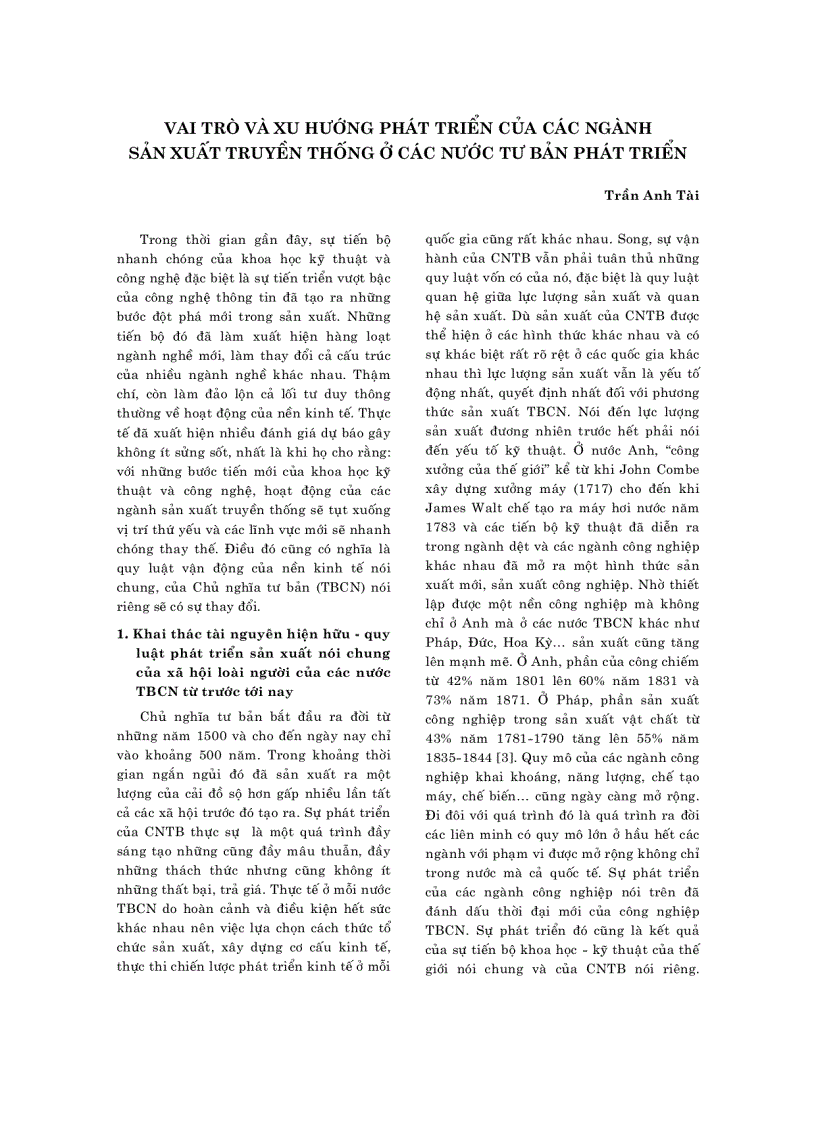 image for page Vai trò và xu hướng phát triển của các ngành sản xuất truyền thống ở các nước tư bản phát triển