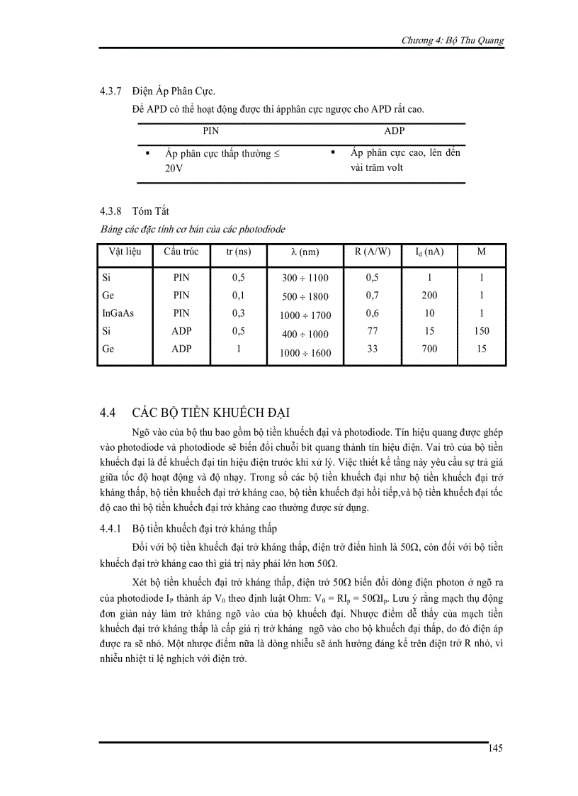 Đặc tính kỹ thuật của photodiode