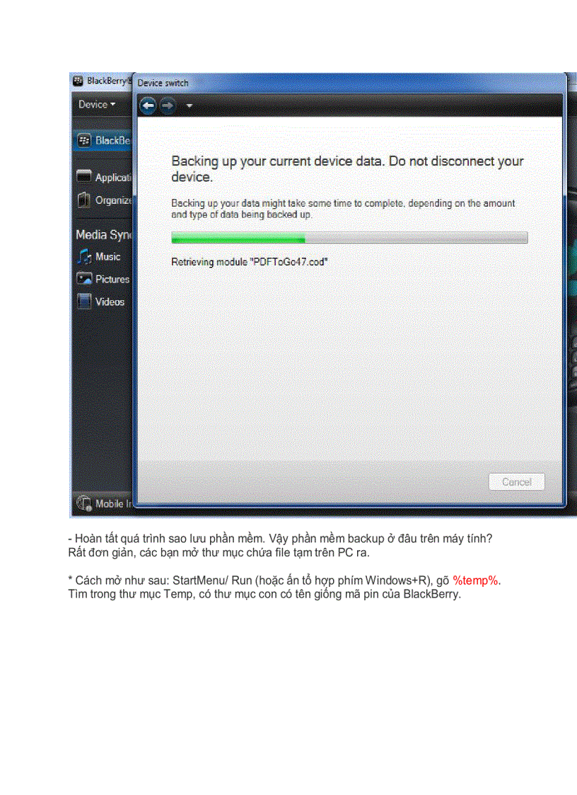 image for page Cách sao lưu phần mềm backup app trên BlackBerry bằng BDM BlackBerry Desktop Manager