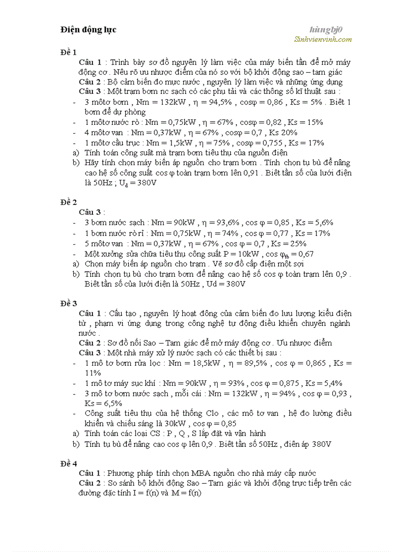 image for page Câu hỏi điện động lực