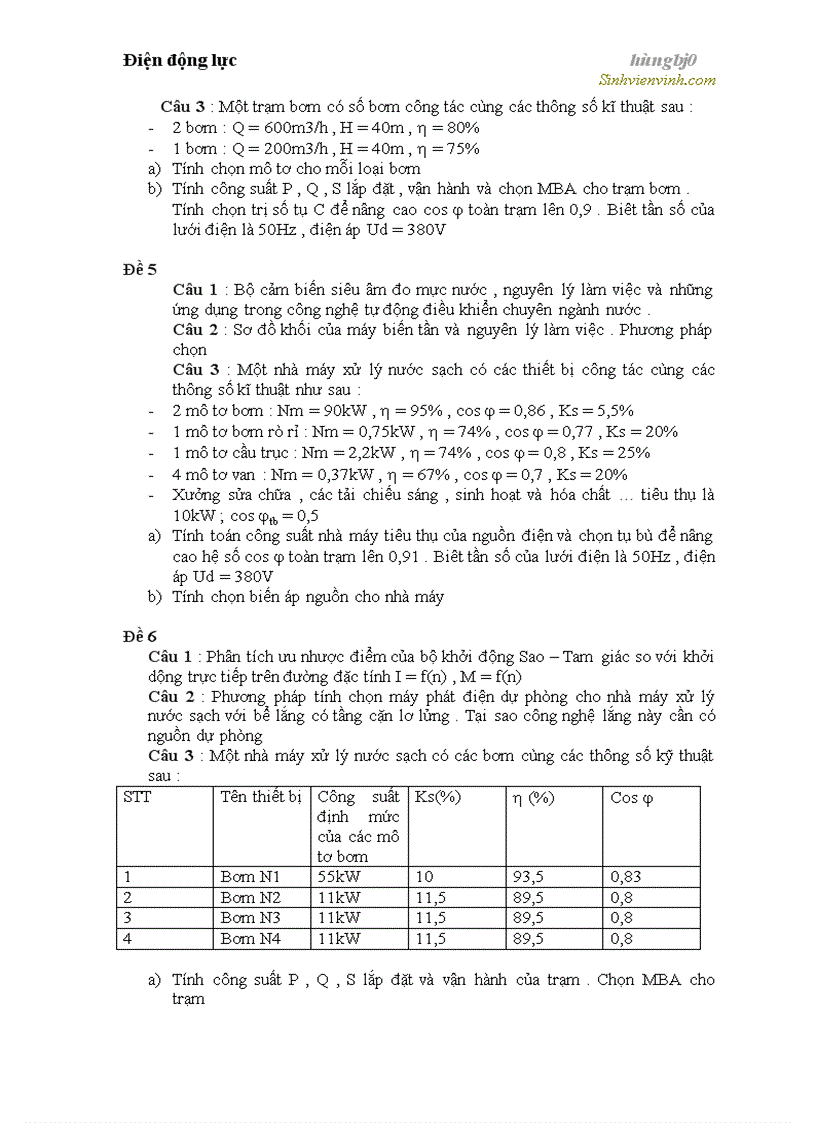 image for page Câu hỏi điện động lực