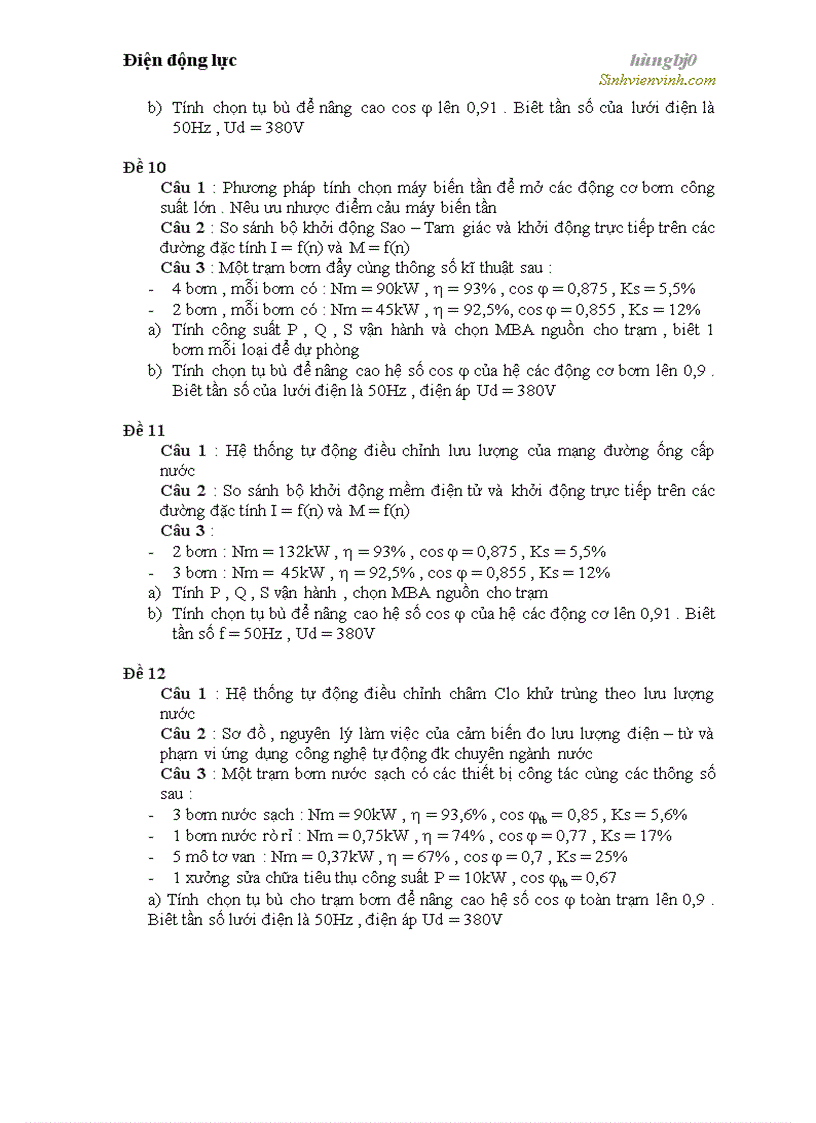 image for page Câu hỏi điện động lực