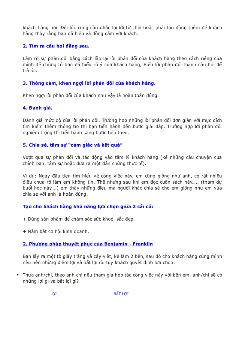 image for page Hệ thống trả lời các câu hỏi phản đối