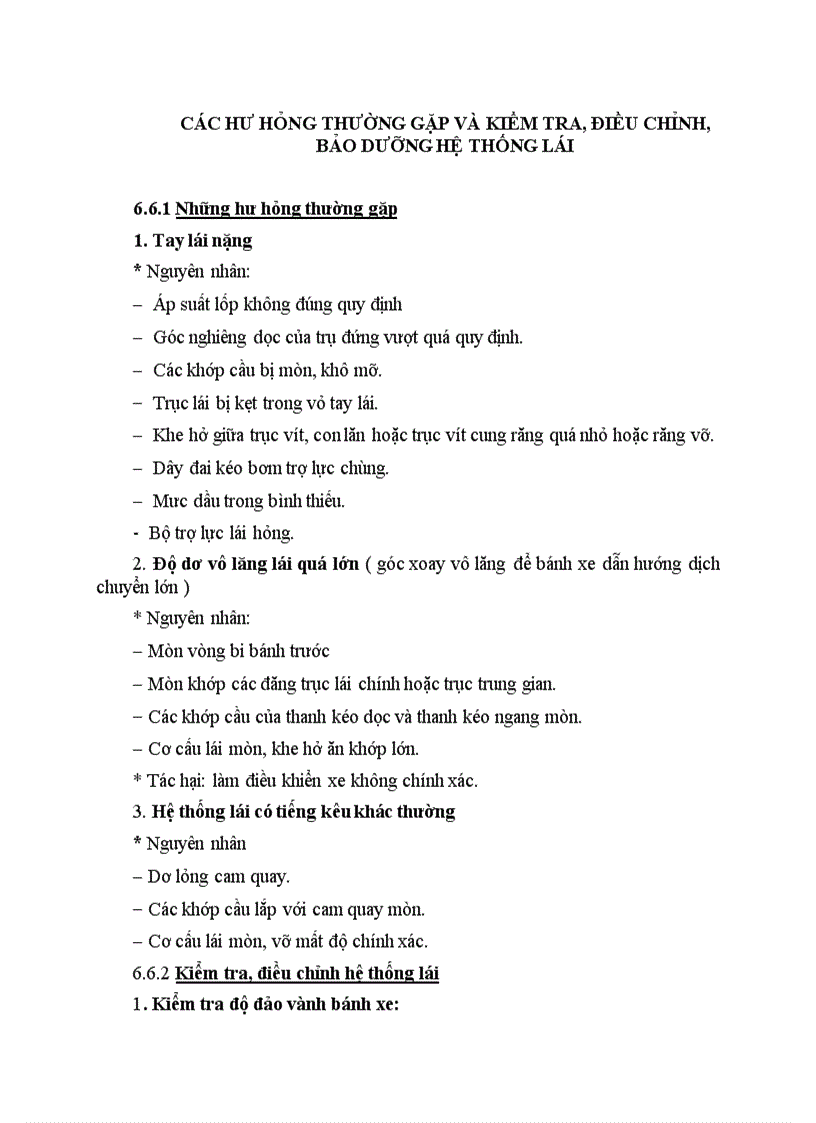 image for page Các hư hỏng thường gặp và kiểm tra điều chỉnh bảo dưỡng hệ thống lái