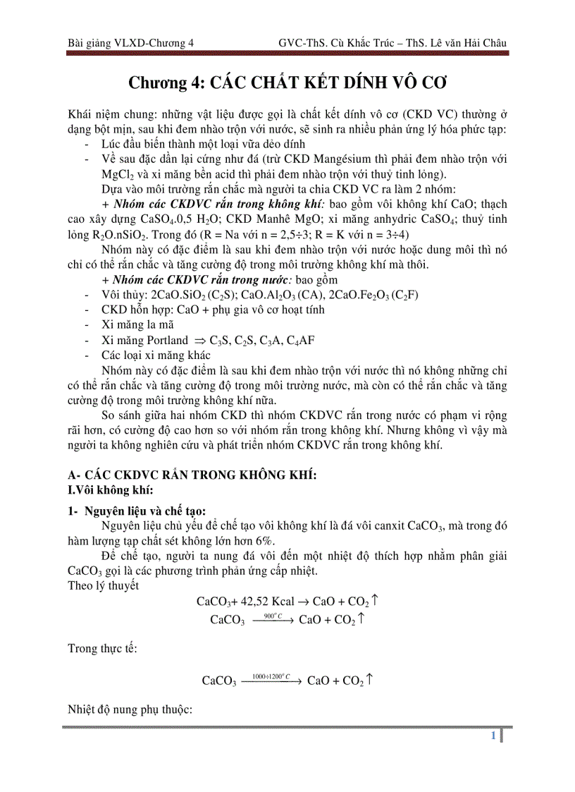 image for page Các chất kết dính vô cơ