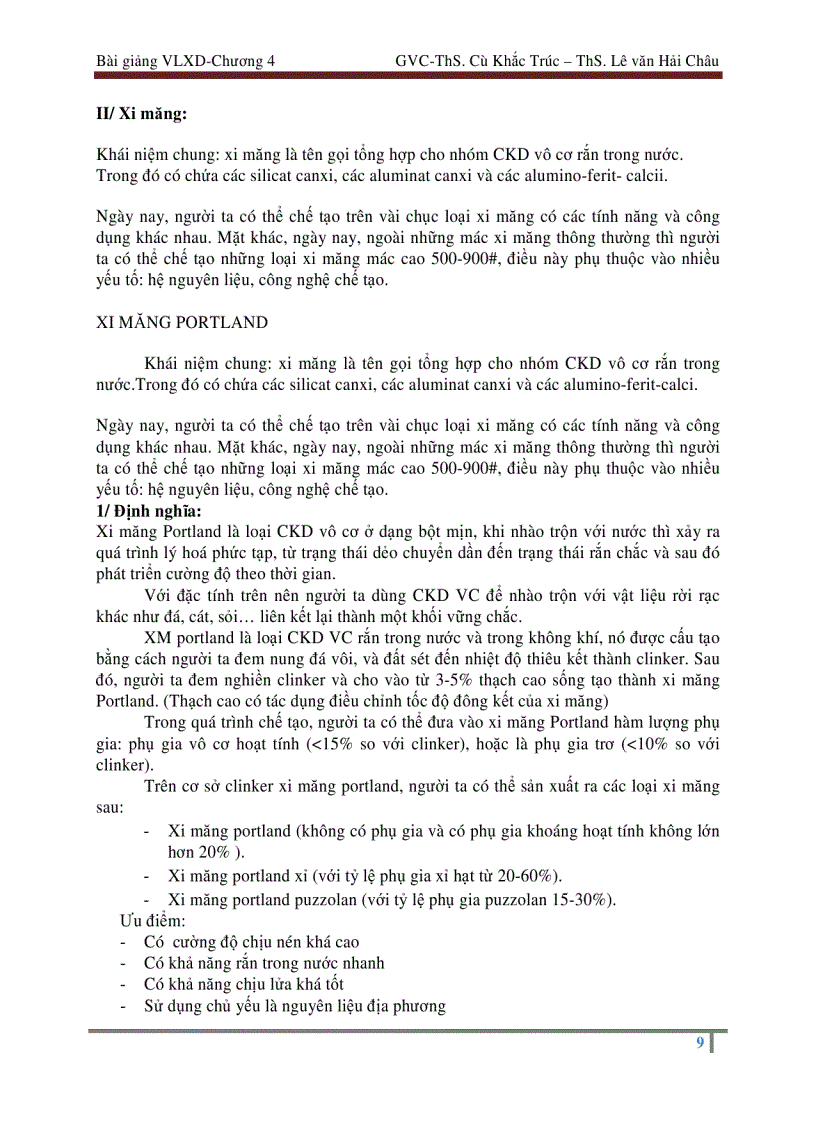 image for page Các chất kết dính vô cơ